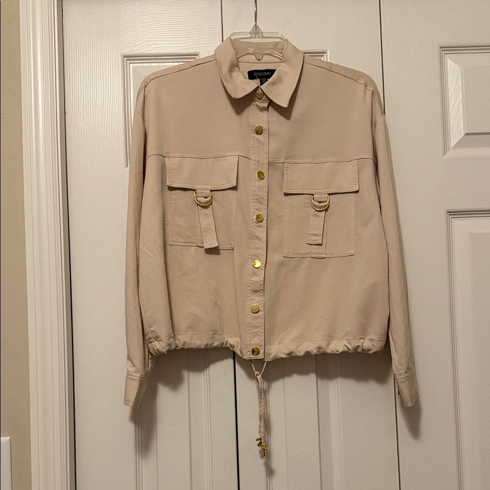 Ellen Tracy Tan Utility Jacket with Gold Accents